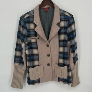 Sundance Plaid Wool Knit Blazer Cardigan Sweater Coat Boho Pockets Size 8